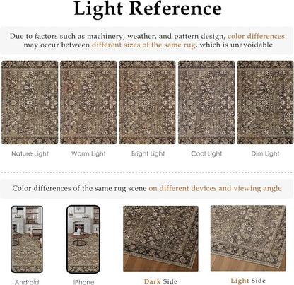 9x12 Washable Area Rug for Living Room | Brown Vintage Floral, Thick Mid Pile - Image 9