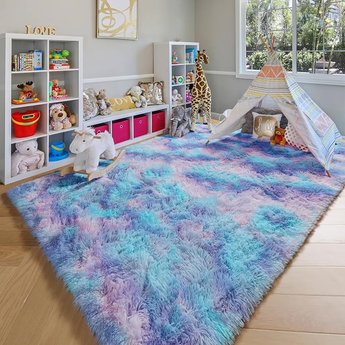 Rainbow Rugs for Girls Bedroom, 5x8 Fluffy Bedside Throw Area Rug, Soft Plush - Image 6
