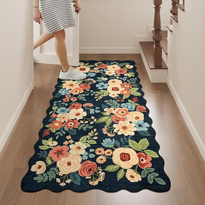 DUKINO 2x4 Rug for Entryway, Floral Washable Kitchen Rugs, Low Pile, Soft Throw - Image 4