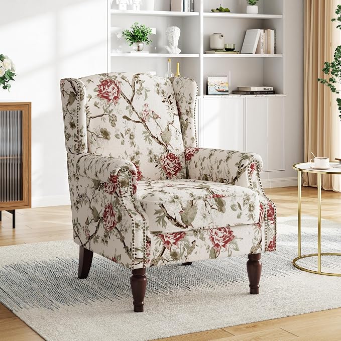 Pia Ricco Set of 2 Floral Accent Chairs, High Back Upholstered Armchairs - Image 7