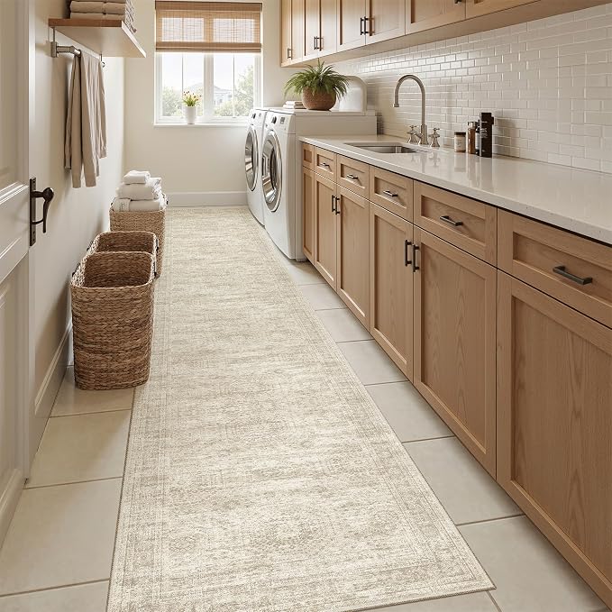 Soalmost Runner Rug 2x10 Washable Non-Slip Hallway Kitchen Runners Beige | - Image 9