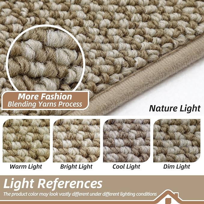 BEQHAUSE Dirt Trapper Door Mat 24" x 36" Half Circle Non Slip, Light Beige | - Image 8