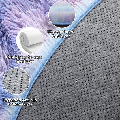 Rainbow Round Area Rug 4ft, Soft Bedroom Circle Throw Rugs - Image 9