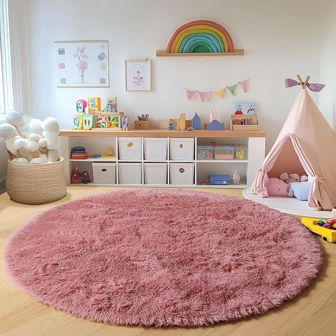 Blush Round Area Rugs 5ft, Soft Bedroom Circle Rug Mats - Image 4