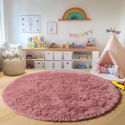 Blush Round Area Rugs 5ft, Soft Bedroom Circle Rug Mats - Image 4
