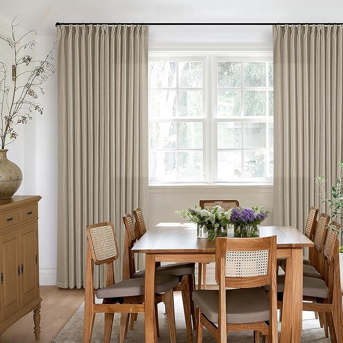 Textured Linen Pinch Pleated Curtains Tan Greige 84 Inches Long 2 Panels | - Image 6