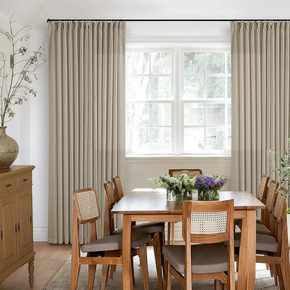 Textured Linen Pinch Pleated Curtains Tan Greige 84 Inches Long 2 Panels | - Image 6