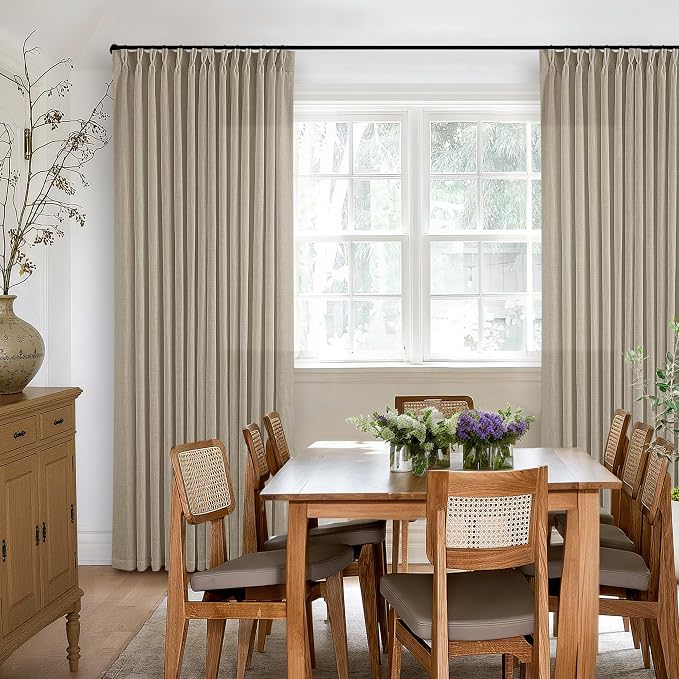 Neutral Pinch Pleated 96 Inch Greige Light Filtering Flax Linen Curtains | Flax - Image 6