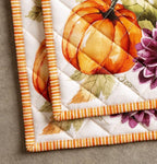 Maison d' Hermine Pot Holders set 100% Cotton Heat Resistant Potholders 8" x 8" Hot Pads with Loop BBQ, Cooking, Baking, Grilling, Kitchen, Handling Hot Pans (Pack of 2, Pumpkin Garden - Cloudy Cream)