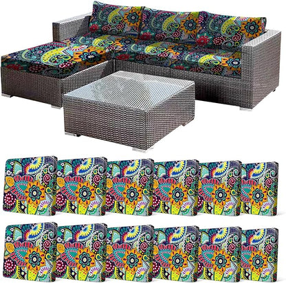 CALBODE 12Pcs Stretch Patio Cushion Cover, Boho Floral Couch & Sofa Slipcovers by CALBODE