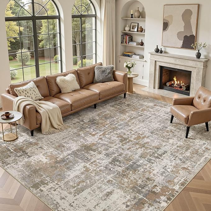 DMOYEST Area Rug Living Room Rugs 9x12 Washable Abstract Carpet | Neutral by DMOYEST