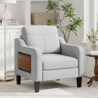 Accent Chair for Living Room Modern Linen Upholstered Armchair Side Wooden - Image 2