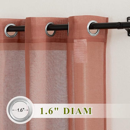 NICETOWN Burnt Orange Linen Curtains 63 inch Length 2 Panels Set, Grommet Semi - Image 3