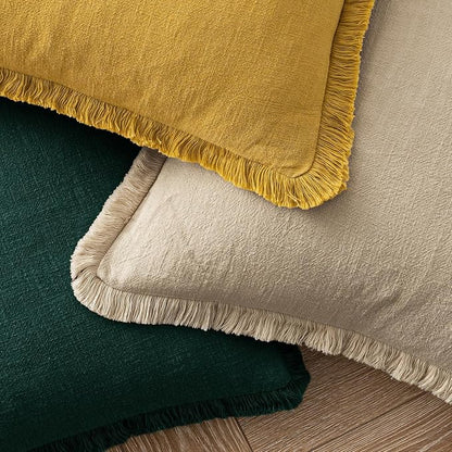 MIULEE Boho Linen Fringe Decorative Throw Pillow Covers Beige 16x16 | Set of 2 - Image 4