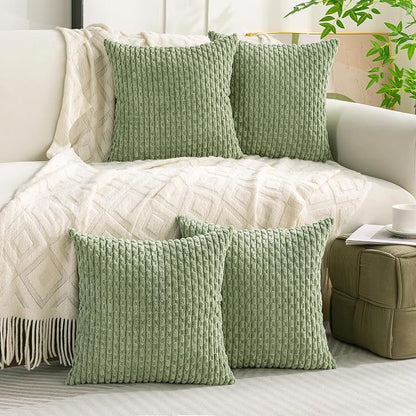 Set of 4 Sage Green Decorative Throw Pillow Covers 20x20 Inch Corduroy Pillow - Image 9
