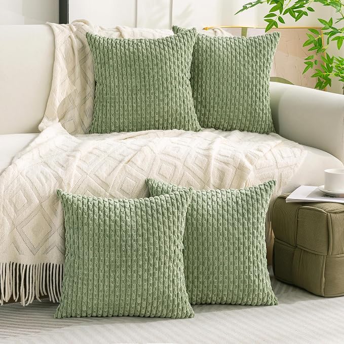 Set of 4 Sage Green Decorative Throw Pillow Covers 18x18 Inch Corduroy Pillow - Image 9