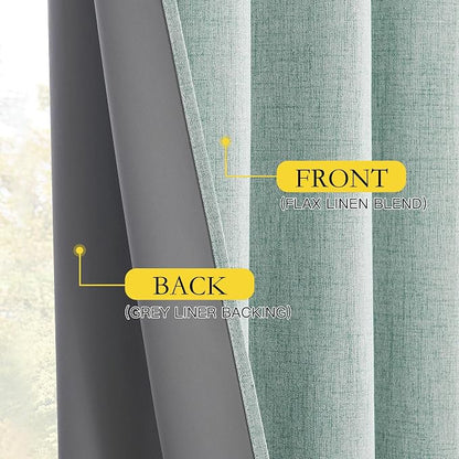 NICETOWN 100% Blackout Seafoam Green Linen Curtains 90" Length - Image 8