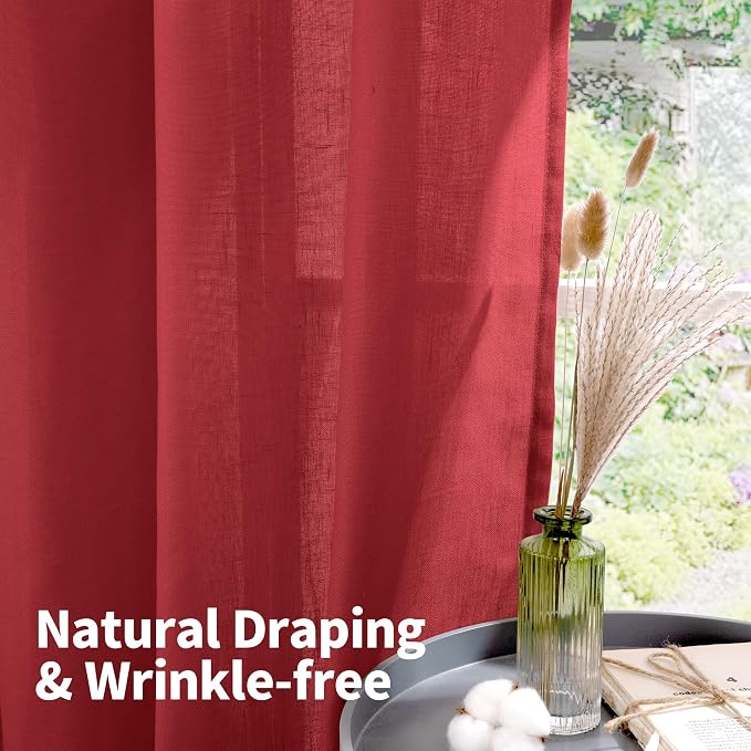 YoungsTex Red Linen Curtains 63 Inch Length - Image 5