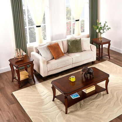 Traditional Coffee Table with Storage Shelf and Carved Leg, Farmhouse Living - Image 3
