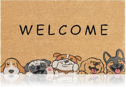 Coir Welcome Mat, Welcome Dogs, 17 x 29 in | 100% Natural Coir, Anti-Shedding by AmaruDoorMats