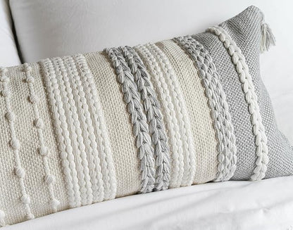 Gray Decorative Lumbar Pillow Cover 14x36, Farmhouse Lumbar Throw Pillow - Image 5