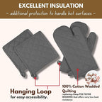 Native Fab Farmhouse Oven Mitts and Pot Holders Set of 4, Heat Resistant Non-Slip Machine Washable, 100% Cotton Kitchen Pot Holders Oven Mitts Sets Grey