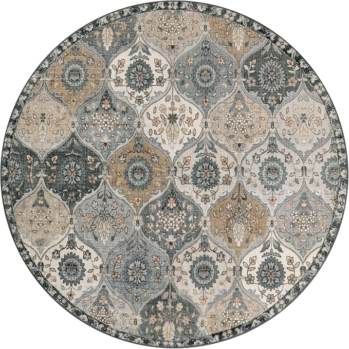 Lahome Moroccan Washable Round Area Rug, Soft Vintage Circle Round Rugs 6ft | - Image 3