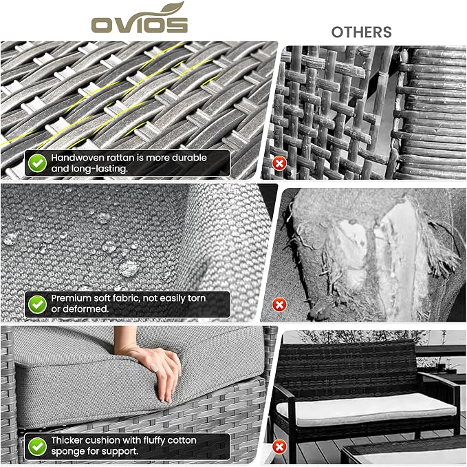 ovios 3-Piece Patio Furniture Set, Outdoor Wicker Sofa - Image 7