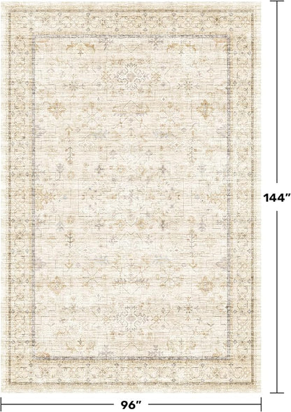 Washable Ivory Beige Living Room Rug, 8x12 Non Slip Area Rugs - Image 2