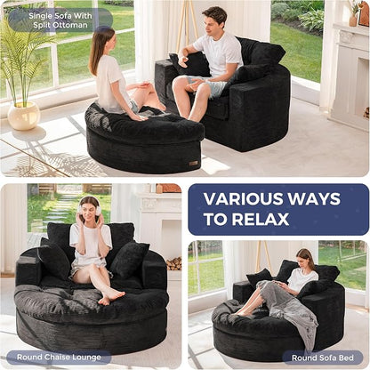 MAXYOYO Oversized Round Chaise Lounge Sofa, Upholstered Lounge Chair - Image 3
