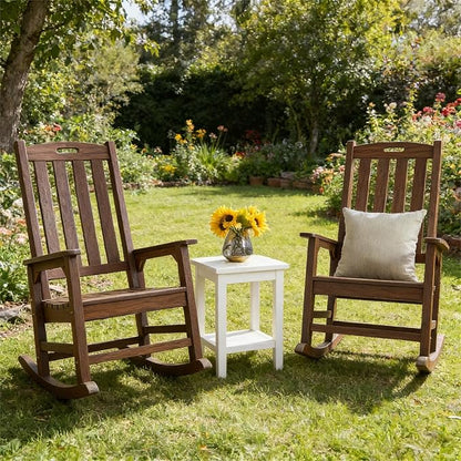 Psilvam Outdoor Rocking Chair Set of 2, Poly Lumber Oversized Rocking Chair - Image 2