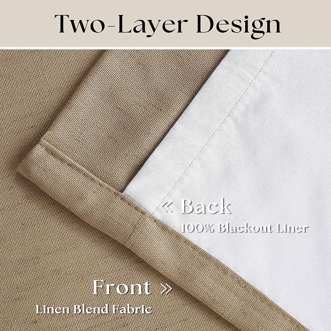 Light Brown Blackout Pinch Pleat Linen Curtains 105 Inches Long - Image 3