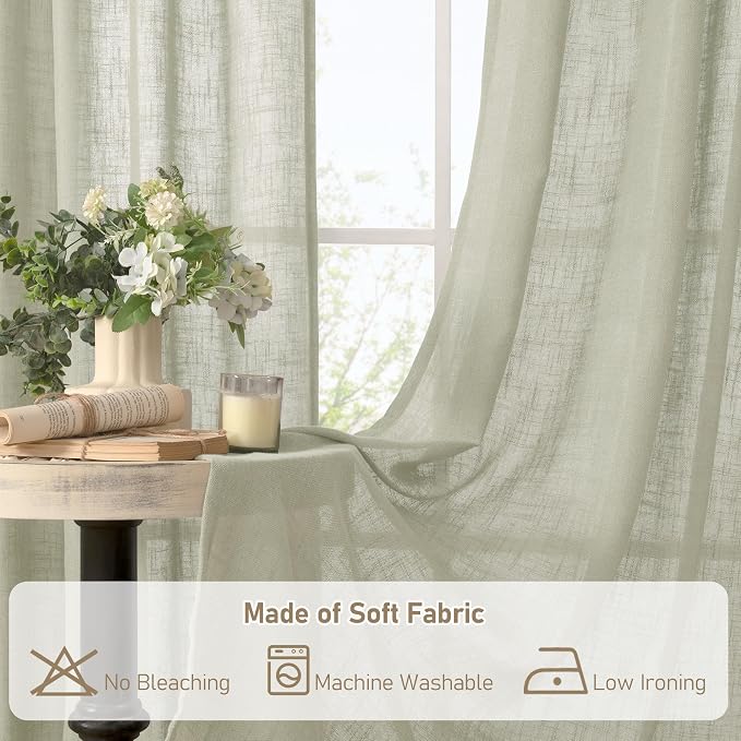 Linen Curtains for Living Room 84 Inch Length, Bronze Grommet Light Filtering - Image 9