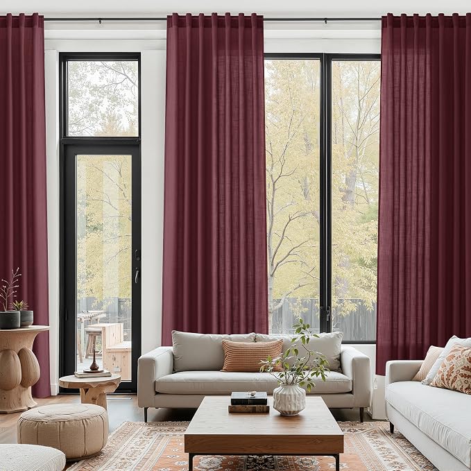 Burgundy Linen Curtains for Living Room 100 Inches Long Light Filtering Semi - Image 6