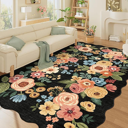 DUKINO 5x8 Washable Area Rug, Soft Floral Living Room Rug Non Slip, Non - Image 6