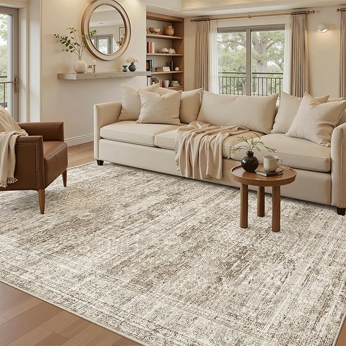 Soalmost 6x9 Area Rug for Living Room Washable Rugs Non-Slip Brown | Low-Pile - Image 2