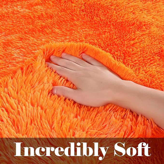 Orange Rugs for Living Room Bedroom, 5x8 Fluffy Bedside Area Rug, Soft Plush - Image 2