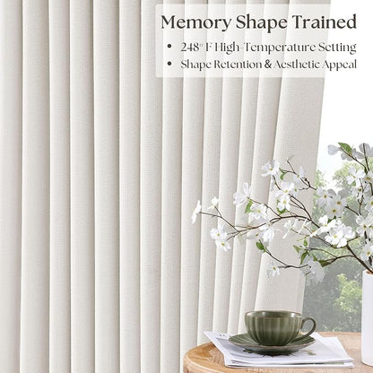 Ivory White Pleated Blackout Curtains 126 Inches Long 2 Panels | Memory Shape - Image 3