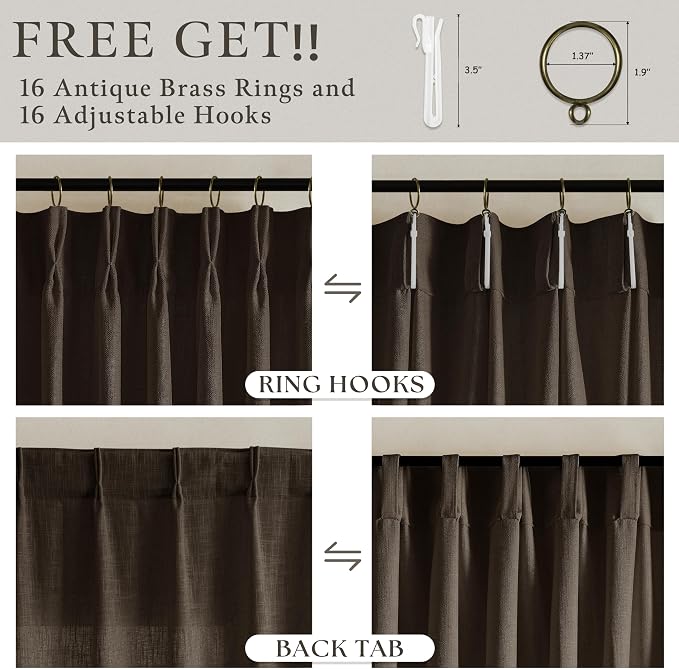 90 Inch Dark Chocolate Linen Pinch Pleat Memory Shaped Semi Sheer Curtains | - Image 5