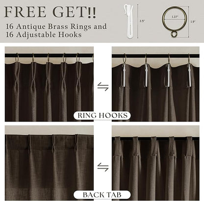 Thick Linen Pinch Pleated Light Filtering Privacy Dark Brown Curtains 50x80 | - Image 5