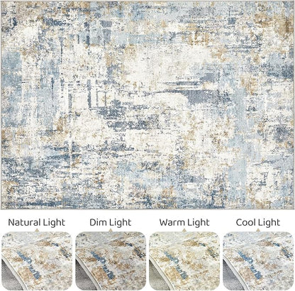 LOONGRUG 5x8 Area Rug Washable Neutral Modern Living Room Rugs Blue | Abstract - Image 9