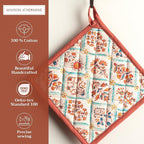 Maison d' Hermine Pot Holders 100% Cotton Heat Resistant Potholders 8" x 8" Hot Pads with Loop BBQ, Cooking, Baking, Grilling, Kitchen, Handling Hot Pans (Pack of 1, Romane)