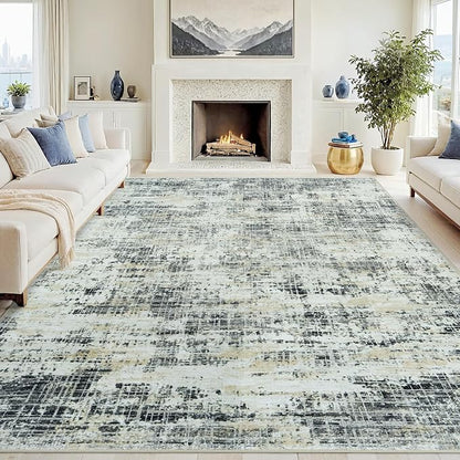 8x10 Washable Area Rug for Living Room Bedroom: Non-Slip Modern Black Gray | by Oriannal