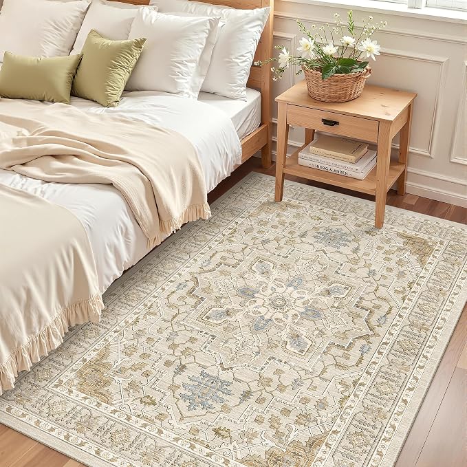 Madane Area Rug 3x5, Washable Vintage Entry Rugs by Madane