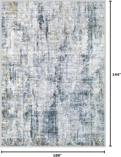 9x12 Area Rugs Washable Rug: Abstract Neutral Rugs Modern Non Slip Area Rug - Image 2