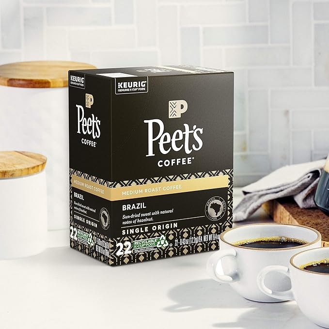 Peet's Coffee Single Origin Brazil, Medium Roast, 22 Count Single Serve K-Cup Coffee Pods for Keurig Coffee Maker