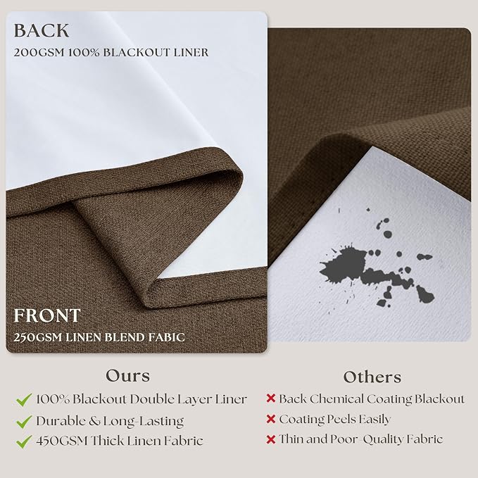 Dutch Cocoa 108 Inch Pinch Pleated Blackout Linen Curtains - Image 5