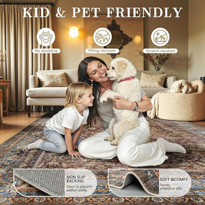 6x9 Area Rugs - Washable Vintage Retro Living Room Rug, Soft Ultra Thin Non - Image 5