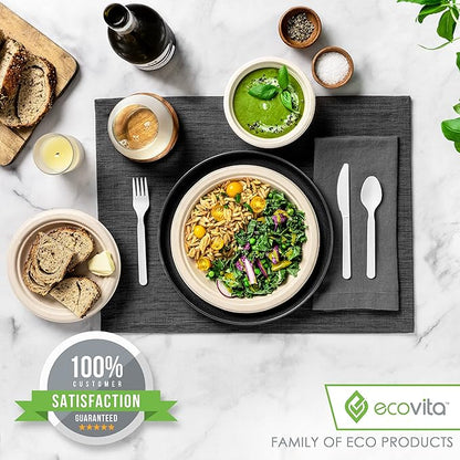Ecovita 100% Compostable Paper Plates [7 in.] – 150 Disposable Plates Eco Friendly Sturdy Tree Free Liquid and Heat Resistant Alternative to Plastic or Paper Plates