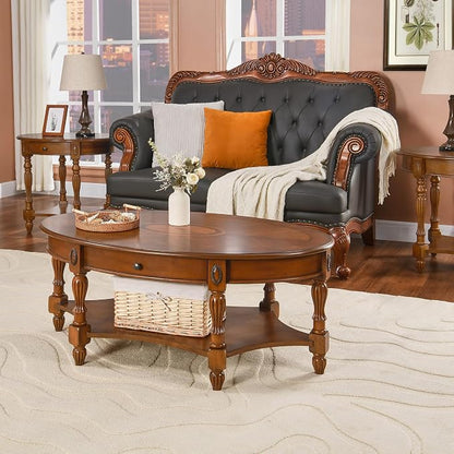 LEEMTORIG Oval Coffee Table for Living Room, Solid Wood Table - Image 4